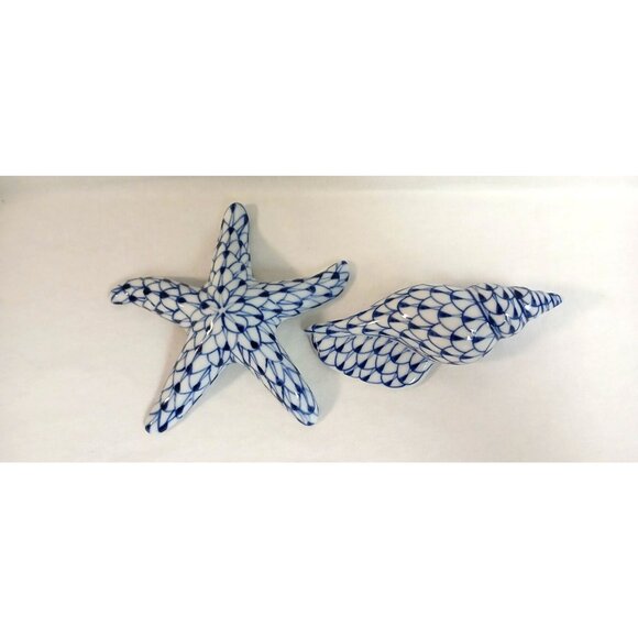 Vintage Herend Style Andrea Sadek Blue White Porcelain Starfish & Seashell - Picture 2 of 6